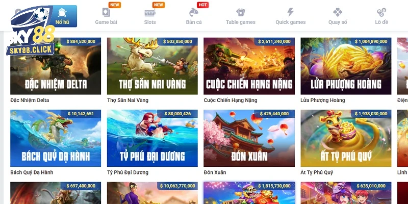Kho game nổ hũ đồ sộ tại Sky88