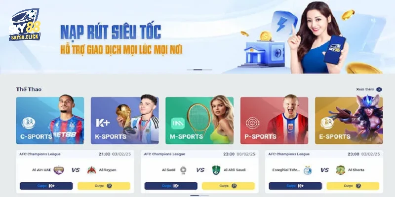 Những sảnh thể thao chất lượng của SKY88